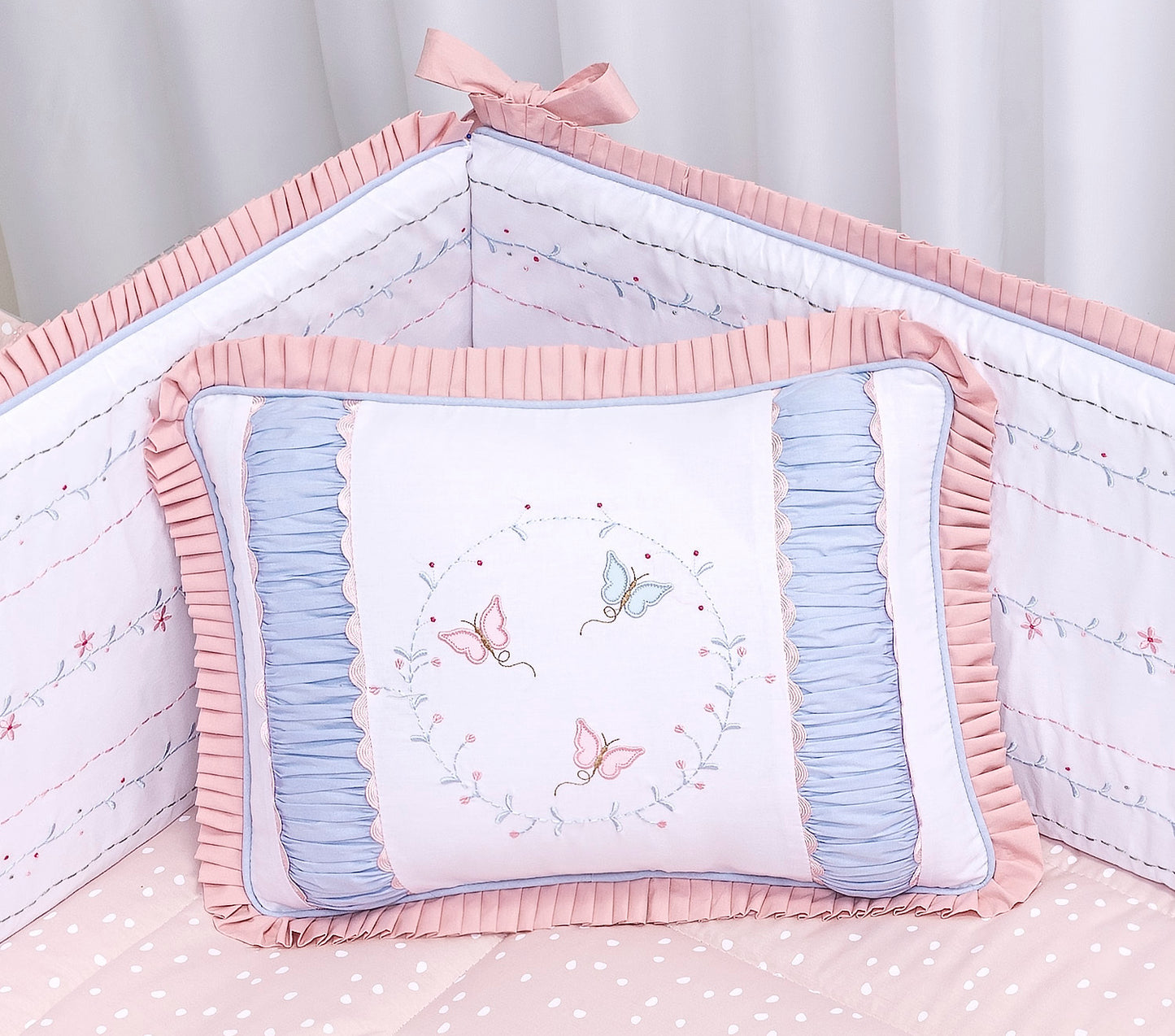 Baby Nestchen Set «Secret Garden» 140x70 cm Rosa/Weiss | 9-teilig